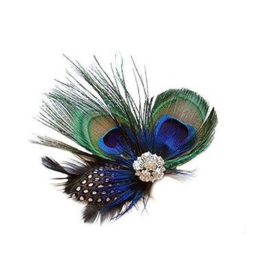 Women Bohemian Peacock Feather Hair Clip Hair Pin Elegant Fascinator Wedding Dance Party Headdress Headwear Hair Accessory Sequined Showgirl Headpiece (Style 3)