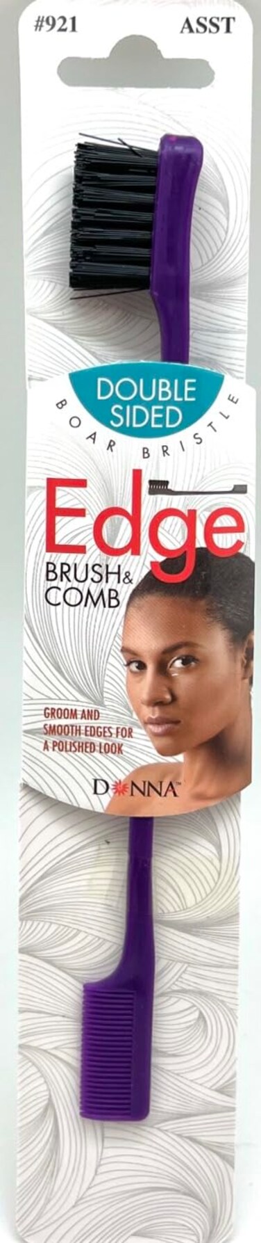 DONNA Double Edge Brush &amp; Comb Curly Hair, Hair Brush to Shape and Define, Used for Details such as Forehead and Sides of Hair, Easily Glides through Tangles PURPLE