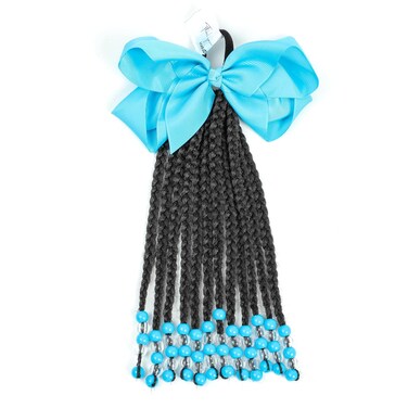 Kids Ponytail Extension With Beads Box Braids Hair Extensions For Kiddie Synthetic Hairpieces With Bows Protective Easy Fashion Hairstyle For Baby Girls Toddler Gift (Blue, Box-9inch)