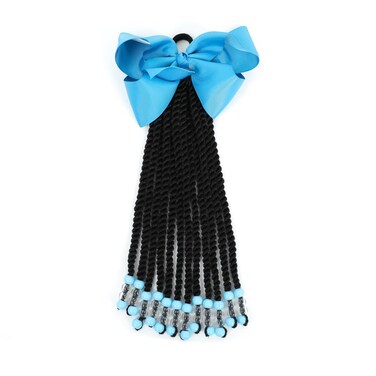 Passion Twist Kids Ponytail With Beads Braids Detachable Synthetic Curly Hairpieces With Bows Protective Easy Hairstyle For Girls Toddlers Children Gift (Blue, Twist-9inch)