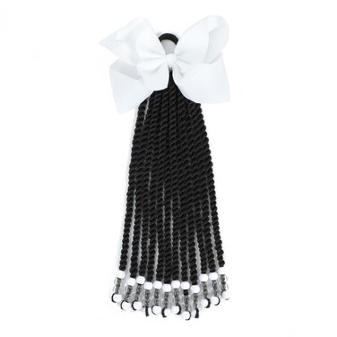 Passion Twist Kids Ponytail With Beads Braids Detachable Synthetic Curly Hairpieces With Bows Protective Easy Hairstyle For Girls Toddlers Children Gift (White, Twist-9inch)