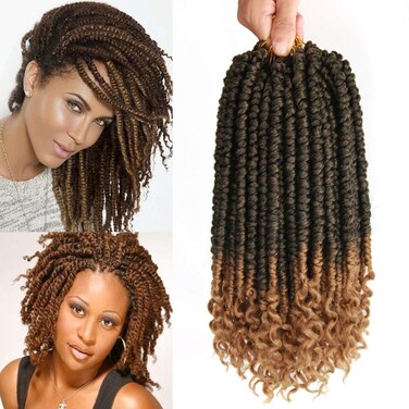 8 pcs/Pack Ombre Crochet Curly Wave Senegalese Twist Hair Extension For Women 12 Roots/Pcs Synthetic Fluffy 12 Inch Spring Twist Crochet Braiding Hair (12 Inch (Pack of 8),1B/27#)