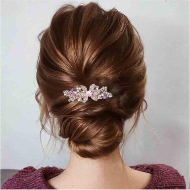 Pearl Rhinestone Wedding Floral Hair Clip with Gold Bling Bridal Headpiece for Women and Girls Gifts (Gold with Purple)