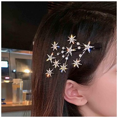 Crystal Rhinestone Bling Hair Accessories: Decorative Star Barrette, Hair Pin, and Headpiece for Women and Girls (Silver)