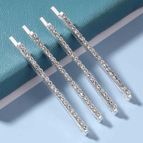 Rhinestone Hair Clip Barrette Silver Crystal Wedding Hair Pin Clip French Barrette Headpieces Decorative Bobby Pins Head Clip Wedding Headwear Bridal Hair Accessories for Women and Girls Gifts 4 Pcs