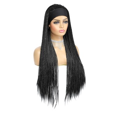 Hair Headband Box Braids Wig for Women Long Braided Synthetic Wig Stylish and Versatile Jumbo Box Braided Wig (1B)