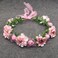 Bridal Flower Garland Headband Flower Crown Hair Wreath Halo Adjustable Ribbon Wedding Festivals Photography Pink