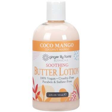Ginger Lily Farms Botanicals Soothing Butter Lotion for Dry Skin, Coco Mango, 100% Vegan &amp; Cruelty-Free, Coconut Mango Scent, 12 Fl Oz