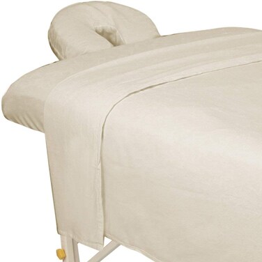 ForPro Premium Flannel 3-Piece Massage Sheet Set for Massage Tables, Includes Flat, Fitted Sheet, and Fitted Face Rest Cover, Natural
