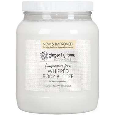 Ginger Lily Farms Botanicals Whipped Body Butter for Dry Skin, Ultra-Hydrating, 100% Vegan &amp; Cruelty-Free, Fragrance-Free, 59 Ounces