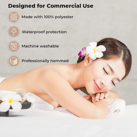 ForPro Professional Collection Waterproof Massage Table Cover, Protective Spa Treatment Sheet Set for Massage Tables, Machine Washable, Includes Massage Fitted Sheet and Face Rest Cover, White