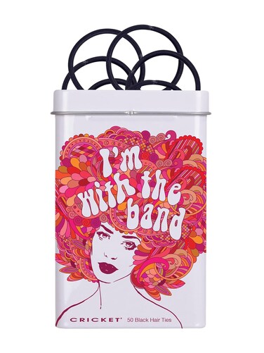 Cricket I&rsquo;m With the Band Hair Tin, On the Go, Salon, Barbershops with Non Metal Hairties and Reusable Metal Tin, Black, 50 CT