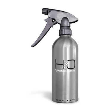 Cricket H2O Water Spray Bottle for Hair Mist &ndash; Continuous Stream, Adjustable Nozzle &amp; Stronger Spray Bottles, Durable Aluminum, Refillable for Hair Styling &amp; Barber Use &ndash; 14 oz, Silver