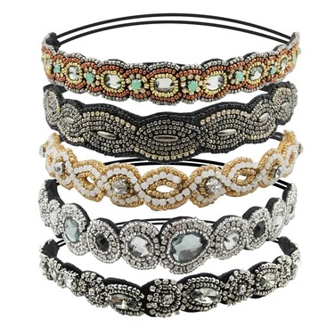 5 Count Beaded Elastic Headband, Fashionable Handmade Beading Hairbands for Lady Women Girls