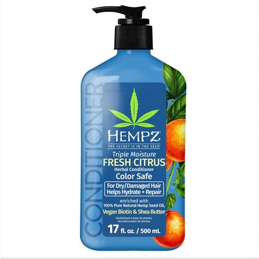 Hempz Biotin Conditioner - Triple Moisture Fresh Citrus - Peach &amp; Grapefruit - For Growth &amp; Strengthening of Dry, Damaged and Color Treated Hair, Hydrating, Softening, Moisturizing - 17 Fl OZ