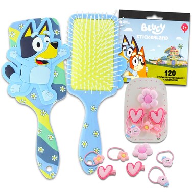 Bluey Hair Accessories Set for Kids - Bundle with Bluey Hair Brush, Hair Ties, and Bluey Stickers   Bluey Hair Accessories for Girls