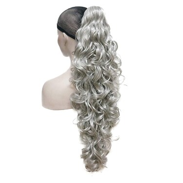 Lydell 30" Long Curly Styled Clip In Claw Ponytail Hair Extension Synthetic Hairpiece 280g with a jaw/claw clip (51 Silver Gray)