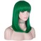 15 Inch Short Straight Green Bob Wig with Bangs   Natural Heat Resistant Synthetic Hair for Women