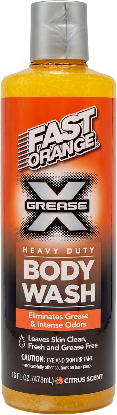 Fast Orange 25716 Grease X Body Wash, Exfoliating &amp; Hydrating Heavy Duty Shower Gel for Men and Women, Mechanic &amp; Industrial Body Soap Removes Grime, Oil, Automotive Odors &amp; More, Citrus Scent 16 Oz.