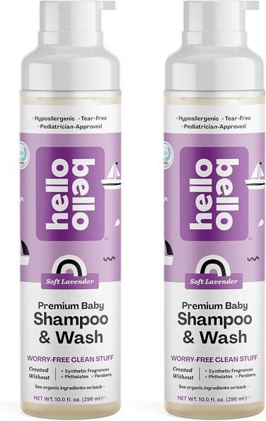 Hello Bello Extra Gentle Shampoo &amp; Body Wash I Tear Free, Hypoallergenic and Pediatrician Tested Plant Based Formula for Babies and Kids I Lavender Scent I 20 FL Oz (2 Packs of 10oz)