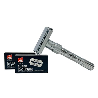 G.B.S Men&rsquo;s Classic Chrome Adjustable Butterfly Open Double Edge Safety Razor, Smooth Shave with 20 Premium Sharp Blades