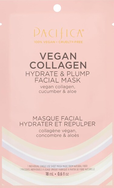 Pacifica Sheet Face Mask - Vegan Collagen Hydrate &amp; Plump with Cucumber &amp; Aloe &ndash; Moisturizing Mask for Dry &amp; Aging Skin - Clean Beauty Vegan &amp; Cruelty-Free Dermatologist Tested