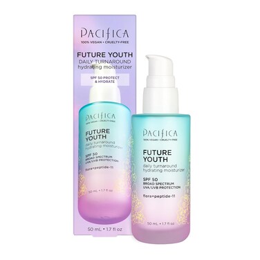 Pacifica Peptide Face Moisturizer Future Youth Daily Turnaround SPF 50 Moisturizer - Repairs Dry Skin - Clinically Proven to Moisturize, Hydrate, Smooth &amp; Boost Radiance Hydrate Dermatologist Tested