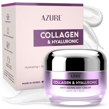 Azure Cosmetics Dermatologist Tested Collagen &amp; Hyaluronic Acid Face Moisturizer - K Beauty - Anti-Aging Cream for Wrinkle Repair &amp; Deep Hydration Face Cream - Korean Skincare - All Skin Type