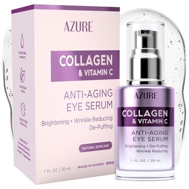 Azure Cosmetics Collagen &amp; Vitamin C Anti Aging Eye Serum - Toning, De-Puffing Serum - Reduces Wrinkles, Fine Lines &amp; Dark Circles - Minimizes Fatigue - Skin Care Made in Korea - 30mL / 1 fl.oz.