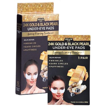Azure Cosmetics 24K Gold &amp; Black Pearl Luxury Firming Under Eye Pads - Moisturizing &amp; Restoring Eye Mask Patches - Reduces Fine Lines, Wrinkles, Dark Circles &amp; Puffiness - Made in Korea - 5 Pairs