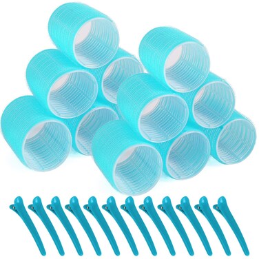 12 Piece Hair Roller Set with Clips, Self Grip Hair Roller, Hair Rollers Hair Curler for Long Medium Short Hair, Random Color (Super Jumbo, Random Color)