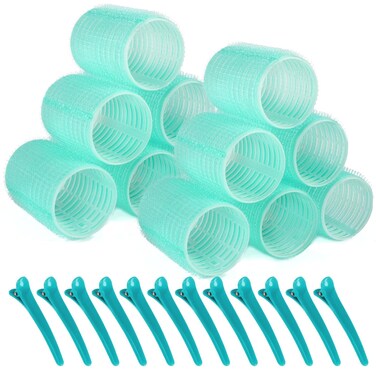 12 Piece Hair Roller Set with Clips, Self Grip Hair Roller, Hair Rollers Hair Curler for Long Medium Short Hair, Random Color (Medium, Random Color)