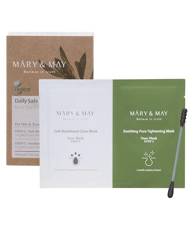 Mary&amp;May Daily Safe Blackhead Clear Nose Mask - 2-Step Deep Pore Cleansing, Soothing and Tightening - Instant Pore Unclogging Nose Strips - Oil Free, Non Comedogenic Use 10 Pack
