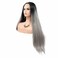 24Inches Ombre Black Grey Synthetic Lace Front Wigs for Women 1B Ombre Silver Grey Hair Wigs Long Straight Women Daily Use Wigs Middle Part Best Affordable Wig