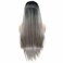 24Inches Ombre Black Grey Synthetic Lace Front Wigs for Women 1B Ombre Silver Grey Hair Wigs Long Straight Women Daily Use Wigs Middle Part Best Affordable Wig