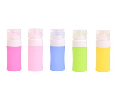 Tvoip 5Pcs 38ml /1.28oz Silicone Refillable Bottle Portable Mini Traveler Packing Bottle Press Bottle(Random Color)