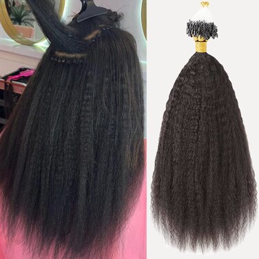 Hesperis Micro Loop Hair Extensions Brazilian Remy Virgin Hair Kinky Straight 100g Per Pack Human Hair Coarse Straight Micro Rings Hair Extensions 1g/strand (12inch)