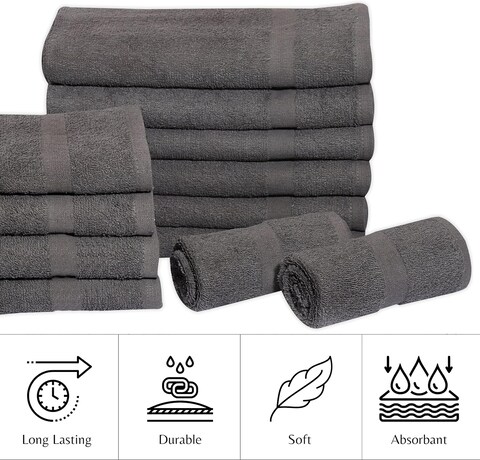 GOLD TEXTILES Cotton Salon Towels (12-Pack, Dark Grey,16x27 inches) - Soft Absorbent Quick Dry Gym-Salon-Spa Hand Towel (100% (Dark Grey)