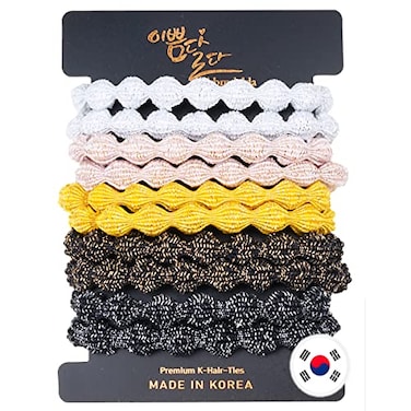 Korea Hair Ties - Pain-Free, Damage-Free, Strong Hold for Ponytails (Made in Korea) (Shiny Peanuts A)