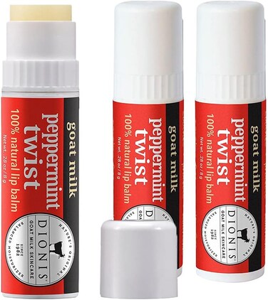 Dionis - Goat Milk Skincare Peppermint Twist Scented Lip Balm 3 Piece Set (0.28 oz) - Made in the USA - Cruelty-free and Paraben-free