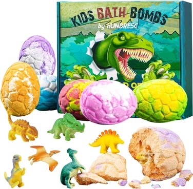 6 Pack Kids Bath Bombs with Toys Inside, Dinosaur Bath Bombs for Kids Boys, Colorful Dinosaur Egg Bubble Bath Fizzies, Ideal Birthday Christmas Easter Gift Set for Boys &amp; Girls
