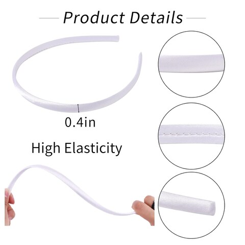 Candygirl Girls&#39; DIY Satin Covered Headbands 1cm Width 36cm Circle Size (20pcs White)