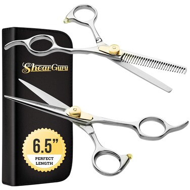 Professional Barber Kit/Salon Haircut Scissors Cutting Set - 6.5"-Straight Edge Razor Sharp Barber Scissors + Texturizing Thinning Shears Styling Hair for Women Men