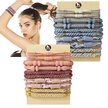 Hair Ties for Women Girls, 20 Pcs Boho Dual-Use Bracelets and Hair Tie for Thick Hair/Pony Tails, No Damage No Crease Elastics Hair Rubber Bands Ponytail Holders (Elegant)