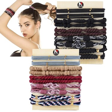Hair Ties for Women Girls, 20 Pcs Boho Dual-Use Bracelets and Hair Tie for Thick Hair/Pony Tails, No Damage No Crease Elastics Hair Rubber Bands Ponytail Holders (Trendy)