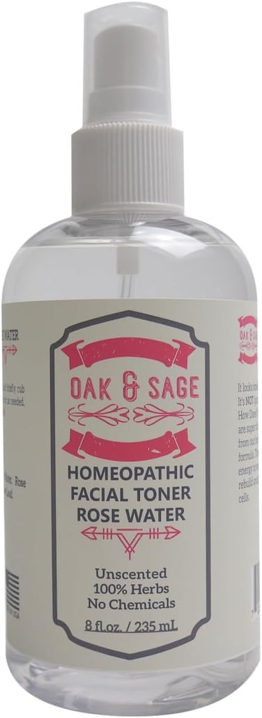 OAK &amp; SAGE Homeopathic Facial Toner Rose Water - Unscented - 8oz - 100% Herbs, No Alcohol, No Chemicals - for All Skin Types
