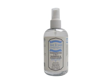 OAK &amp; SAGE Homeopathic 2 in 1 Shampoo and Conditioner - Leave In - NonLather - Unscented - 8oz - 100% Herbs, No Alcohol, No Chemicals - For All Hair Types