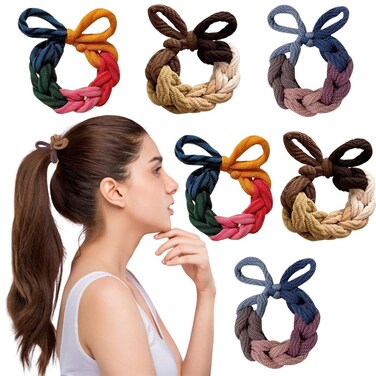 Braid Bow Hair Ring Set,Knot Scrunchies Elastic Rubber Band Hair Ropes for Women,High Ponytail Tie Hair Rope Stretchy Thickened Durable for Thick and Long Hair,6Pieces