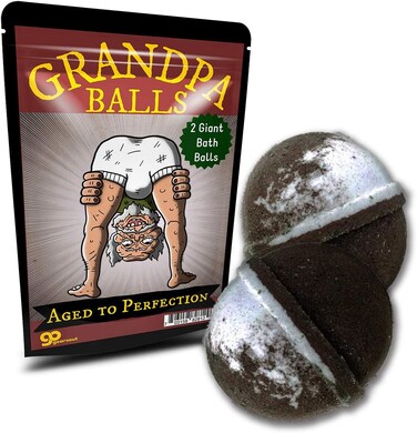 Grandpa Balls Bath Bombs - Funny Old Man Design - XL Bath Fizzers for Men - Root Beer Scent, 2 pk