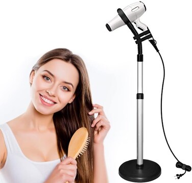 LUEXBOX Hair Dryer Stand, 360 Degree Rotating Lazy Hair Dryer Stand Hand Free with Heavy Base, Hands-Free Blow Dryer Holder Countertop, Adjustable Height Hair Dryer Holder